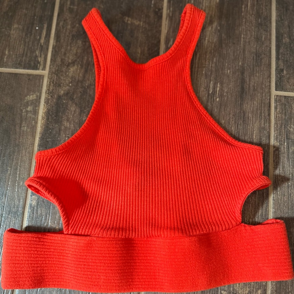 Free People Red/Orange Ribbed Crop Top